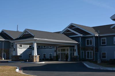 Exterior view of a senior living facility entrance