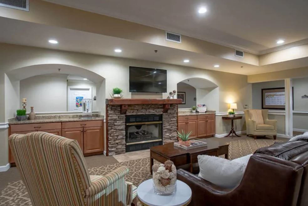 Cozy common area with fireplace and seating