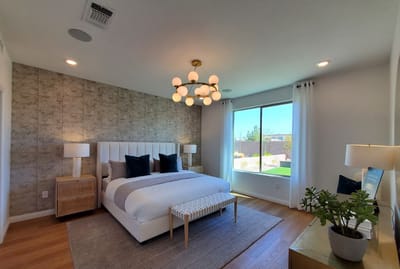 Bright and modern bedroom in a senior living facility
