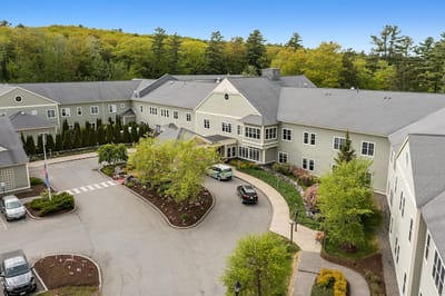 Aerial view of the Dirigo Pines facility with landscaped grounds