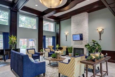 Bright and inviting lobby of a senior living facility