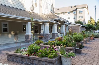 Beautiful garden area with flowering plants outside the facility