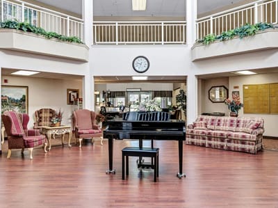 Common area with seating and a piano