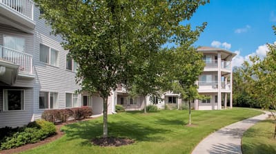 Well-maintained outdoor space with trees and a pathway