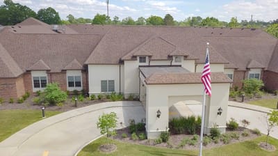 Aerial view of The Pearl at Jamestown's exterior entrance