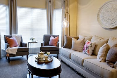Bright living room with comfortable seating and decor