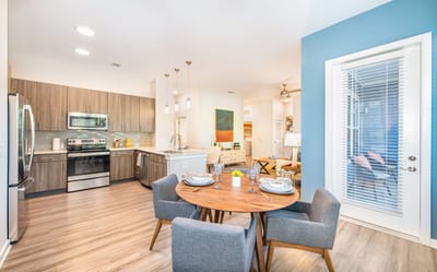 Stylish interior of a kitchen and dining area