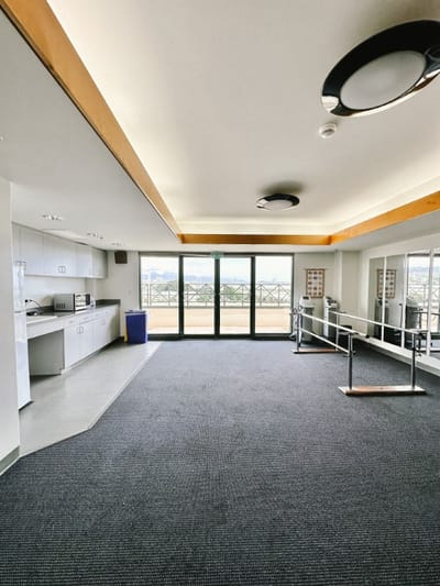 Interior view of a rehabilitation space with equipment