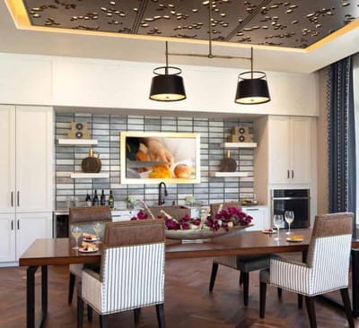 Elegant dining room with dining table and decorations