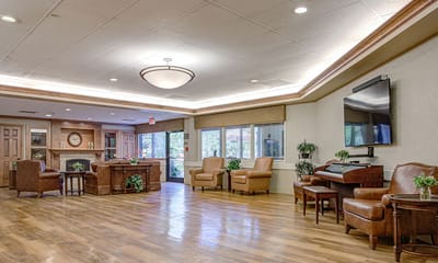 Interior view of a common area with seating