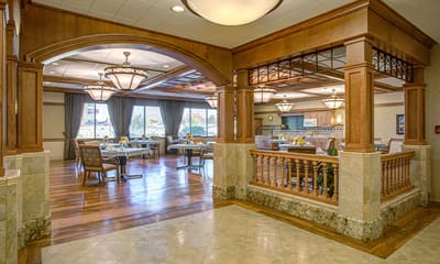 Bright common area in an assisted living facility
