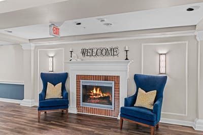 Cozy interior seating area with fireplace and welcoming decor