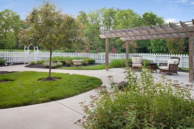 Beautiful outdoor space with seating area and greenery