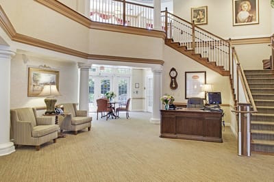 Bright and welcoming lobby with seating and reception desk