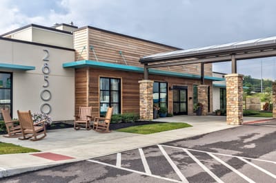 Exterior view of Tapestry Senior Living facility entrance