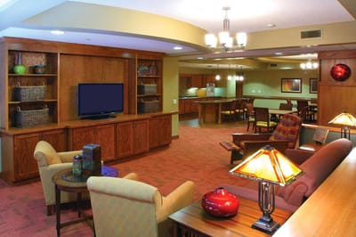 Comfortable common area with seating and a kitchen
