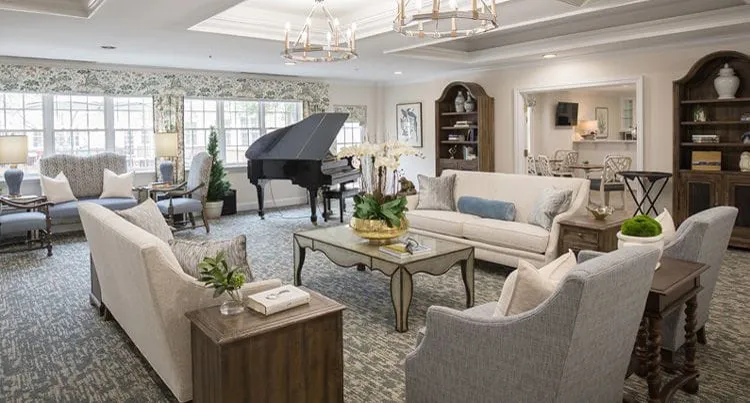 Elegant common area with seating and piano