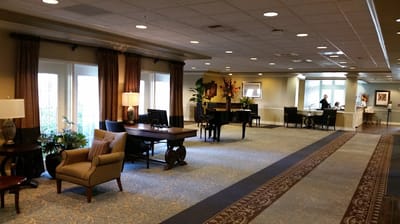 Interior view of a common area with seating and decor