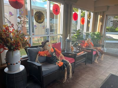 Decorative autumn-themed decor in a common area