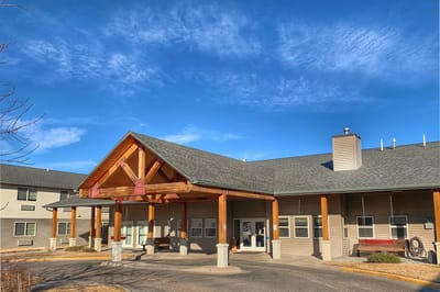 Front entrance of The Lodge Senior Living facility