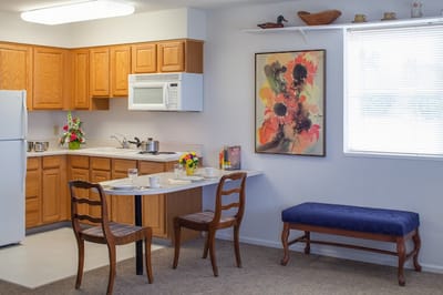 Interior view of a cozy kitchen area with decor
