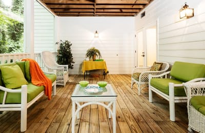 Bright common area with seating and decor