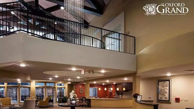 Interior view of a welcoming lobby area at the facility