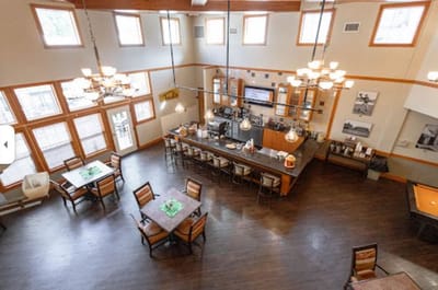Interior view of a bright dining and common area