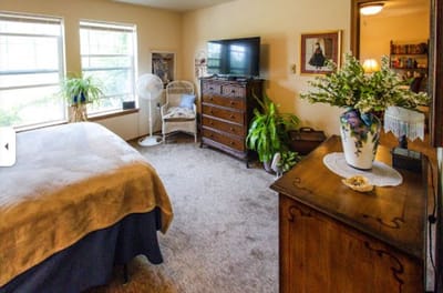 Cozy resident room with a bed and plant decor
