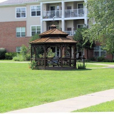 Gazebo in green space of assisted living facility