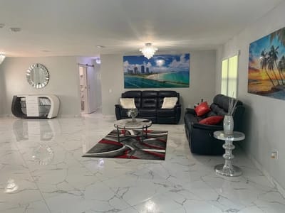 Bright living area in an assisted living facility
