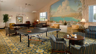 Common area with seating and snack service
