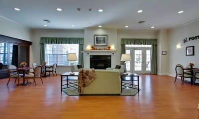 Warm and inviting common area with seating