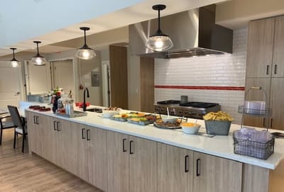 Kitchen area with food items prepared for residents