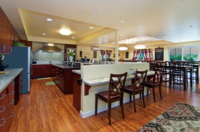 Interior view of a dining area in a senior living facility