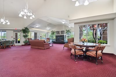 Interior common area with seating and natural light