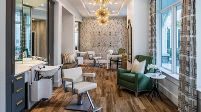 Interior view of a salon area with stylish decor