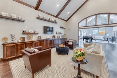 Bright and inviting common area with seating