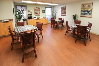 Interior dining area with tables and decor