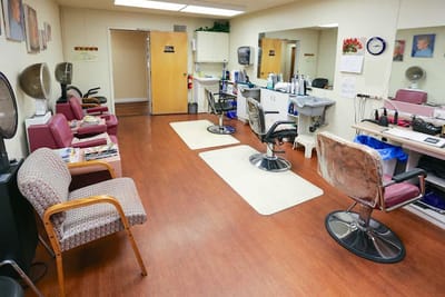 Interior view of a hair salon in the facility