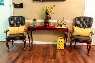 Cozy seating area with decorative accents