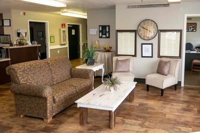 Indoor common area with seating and decor.