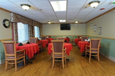 Dining area with tables set for meals