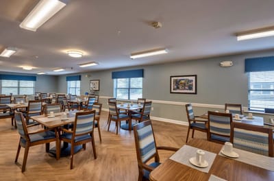 Bright dining area with well-set tables