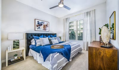 Stylish bedroom setup in an assisted living facility