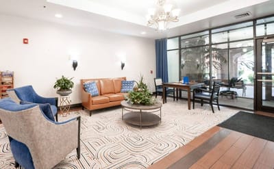 Interior common area with seating and plants