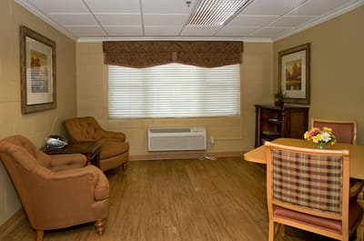 Cozy common area with seating and window light