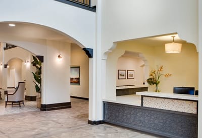 Interior lobby area with reception desk