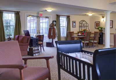 Cozy common area with seating and dining table