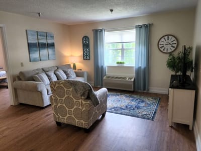 A cozy interior view of a resident room